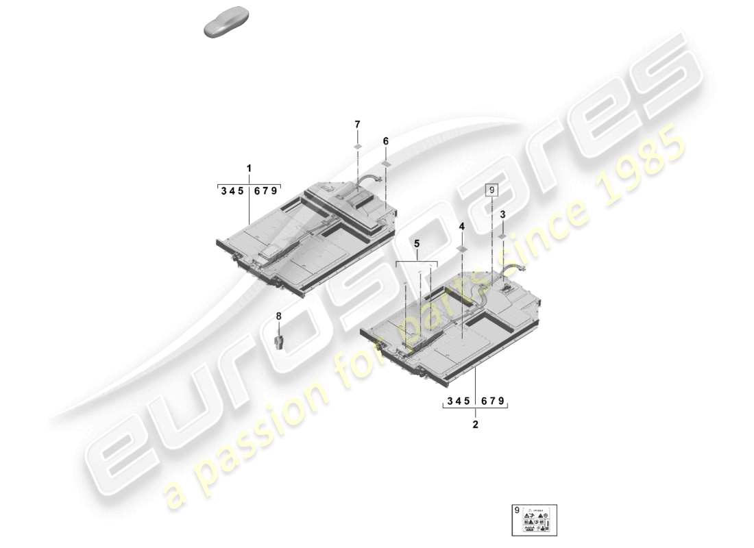 porsche 2025 (taycan 9j1-2) batterie de rechange entraînement électrique remarque schéma des pièces