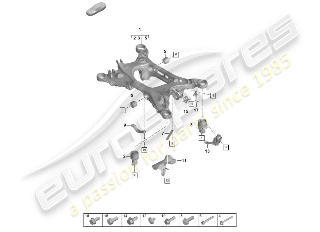 porsche 2024 (panamera 976) diagramme des pièces du sous-châssis de suspension de la traverse