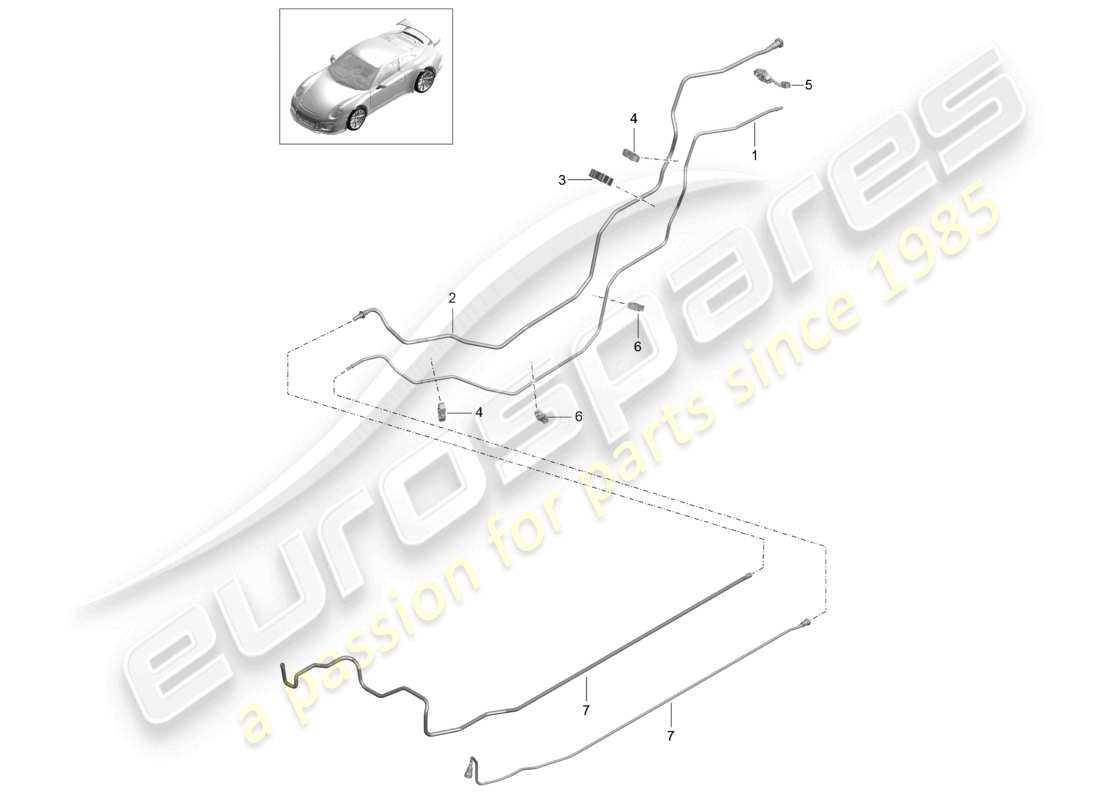 porsche 2021 (991-2 r/gt3/rs) schéma des pièces du système d'alimentation en carburant arrière de la conduite de carburant