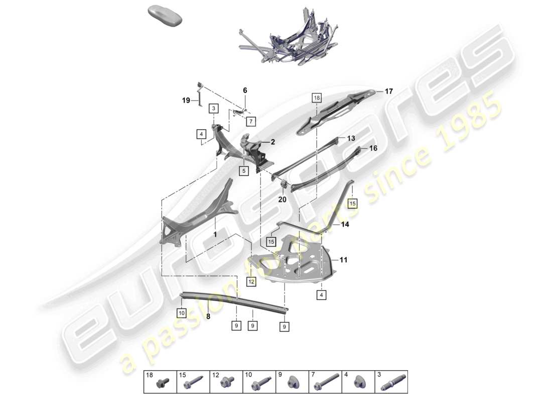 porsche 2026 (718 boxster spyder) schéma des pièces du support latéral