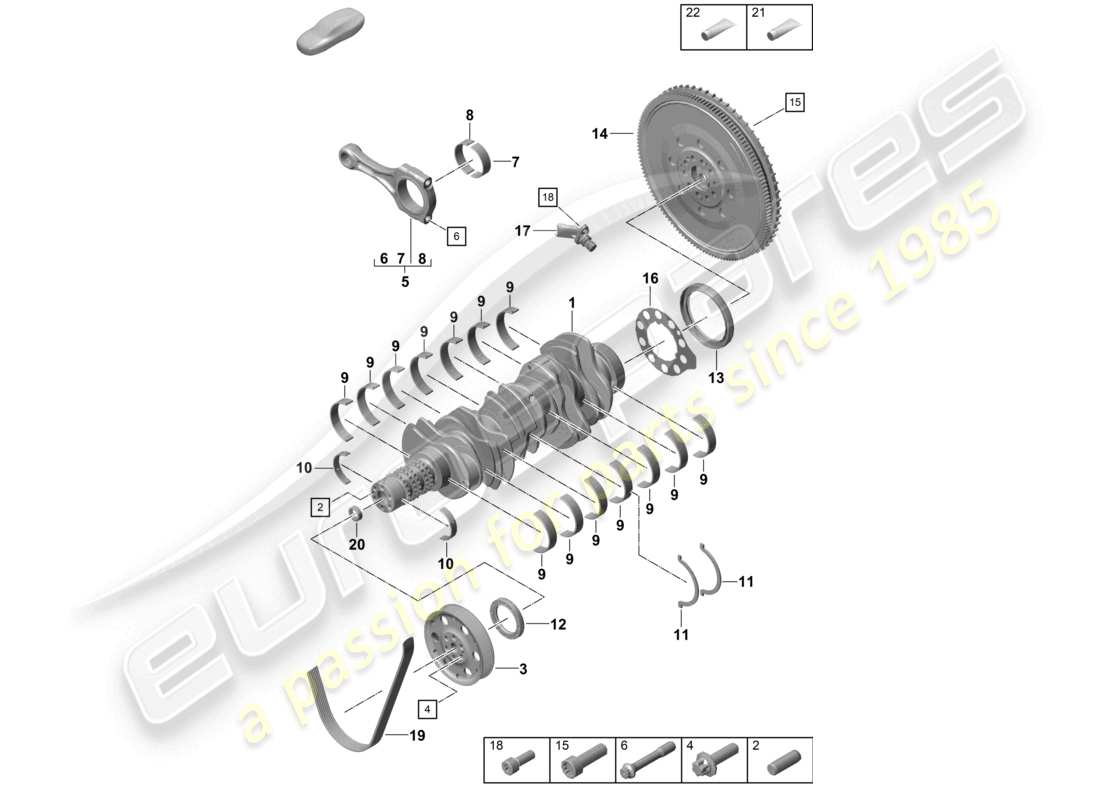 porsche 2024 (718 boxster spyder) diagramme des pièces du volant moteur de la bielle du vilebrequin