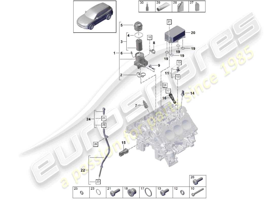 porsche 2024 (cayenne e3 9ya/9yb) filtre à huile console refroidisseur d'huile schéma des pièces