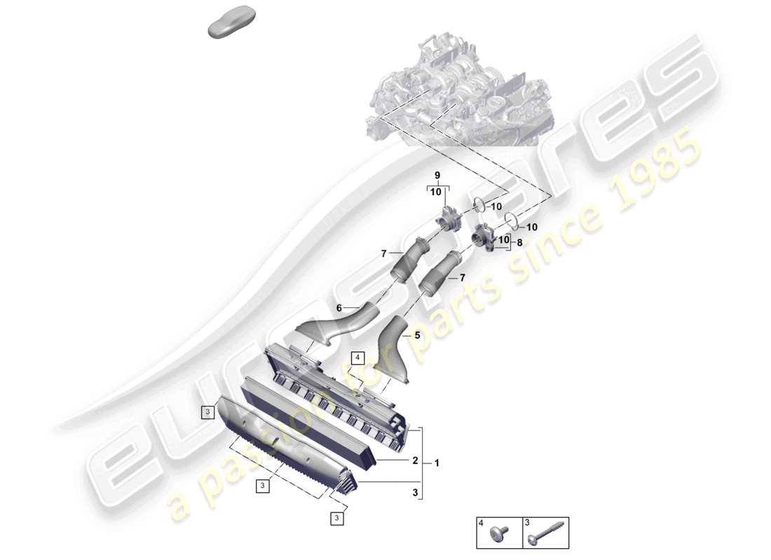 porsche 2026 (panamera 976) schéma des pièces du boîtier du filtre à air, du tuyau d'admission et du collecteur d'admission