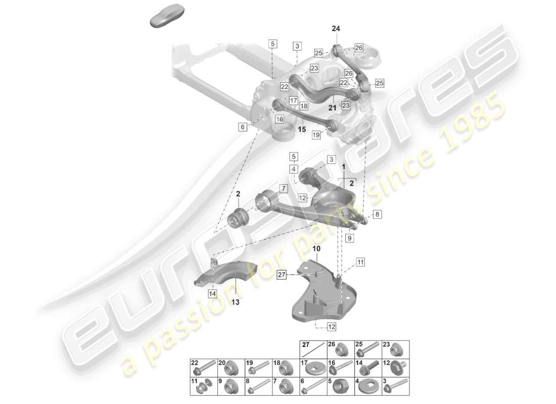 porsche 2023 (taycan 9j1-1) schéma des pièces du wishbone