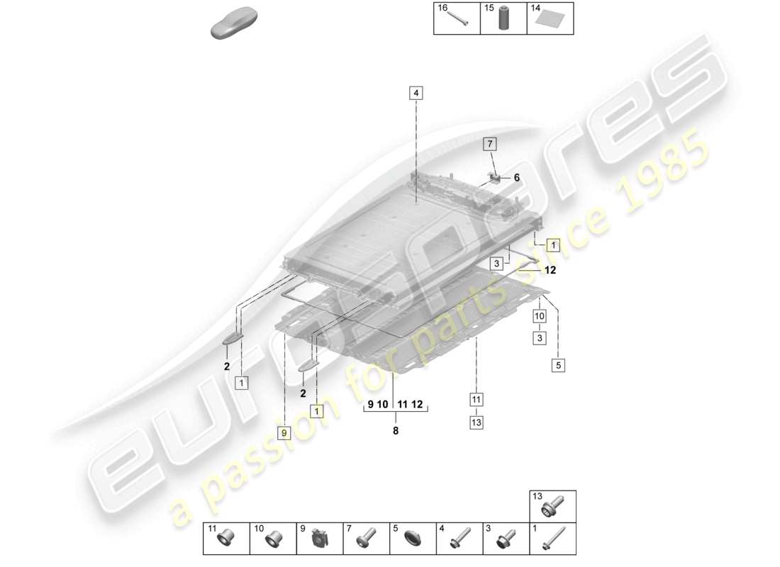 porsche 2025 (macan-e) fixations pour batterie de rechange schéma des pièces