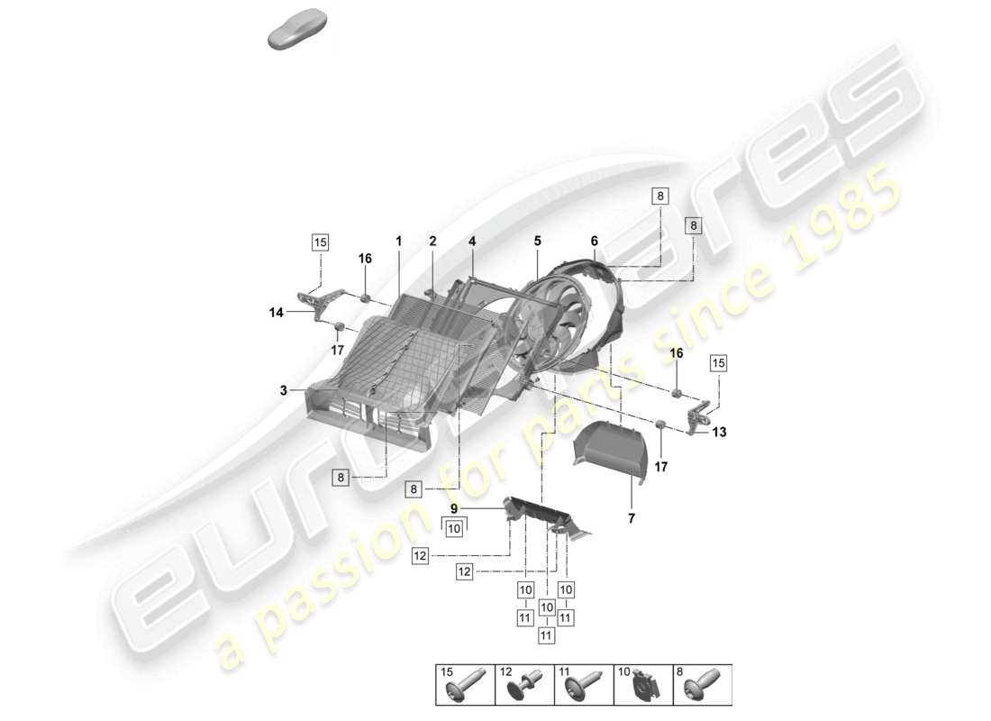 porsche 2025 (macan-e) système de refroidissement du liquide de refroidissement refroidisseur pour liquide de refroidissement schéma des pièces