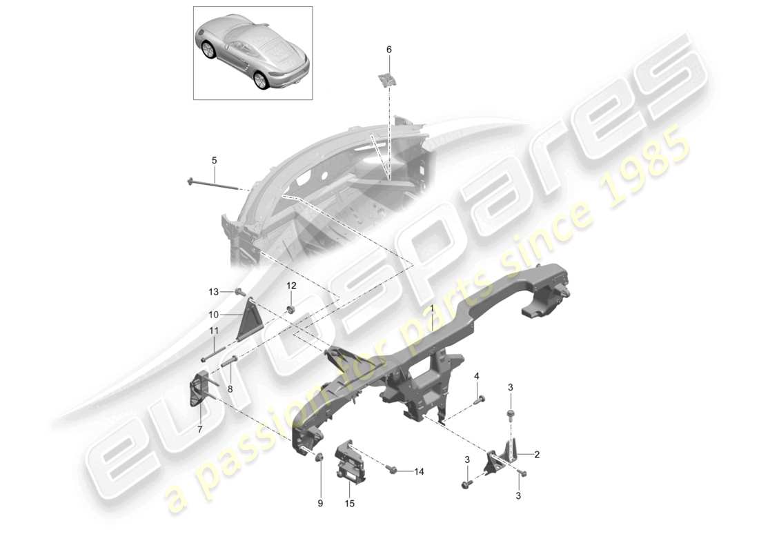porsche 2021 (718 cayman) schéma des pièces du cadre de retenue du tableau de bord