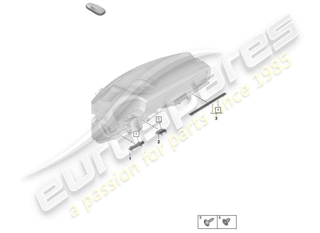 porsche 2025 (panamera 976) pièces de fixation du tableau de bord, moulures inférieures, schéma des pièces