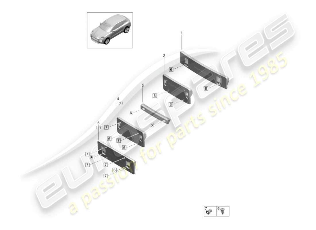 porsche 2021 (macan) support de plaque d'immatriculation pack sport design schéma des pièces turbo