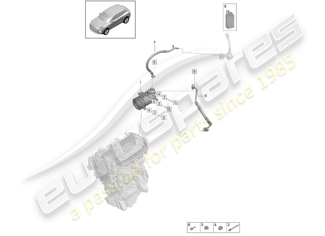 porsche 2021 (macan) schéma des pièces du liquide de refroidissement du compresseur de climatisation r1234yf