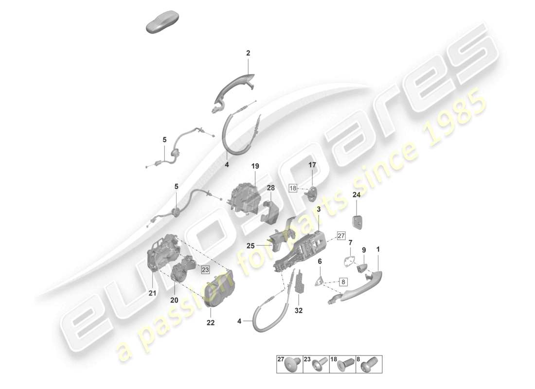 porsche 2024 (panamera 971-2) poignée de porte, serrure de porte extérieure arrière schéma des pièces