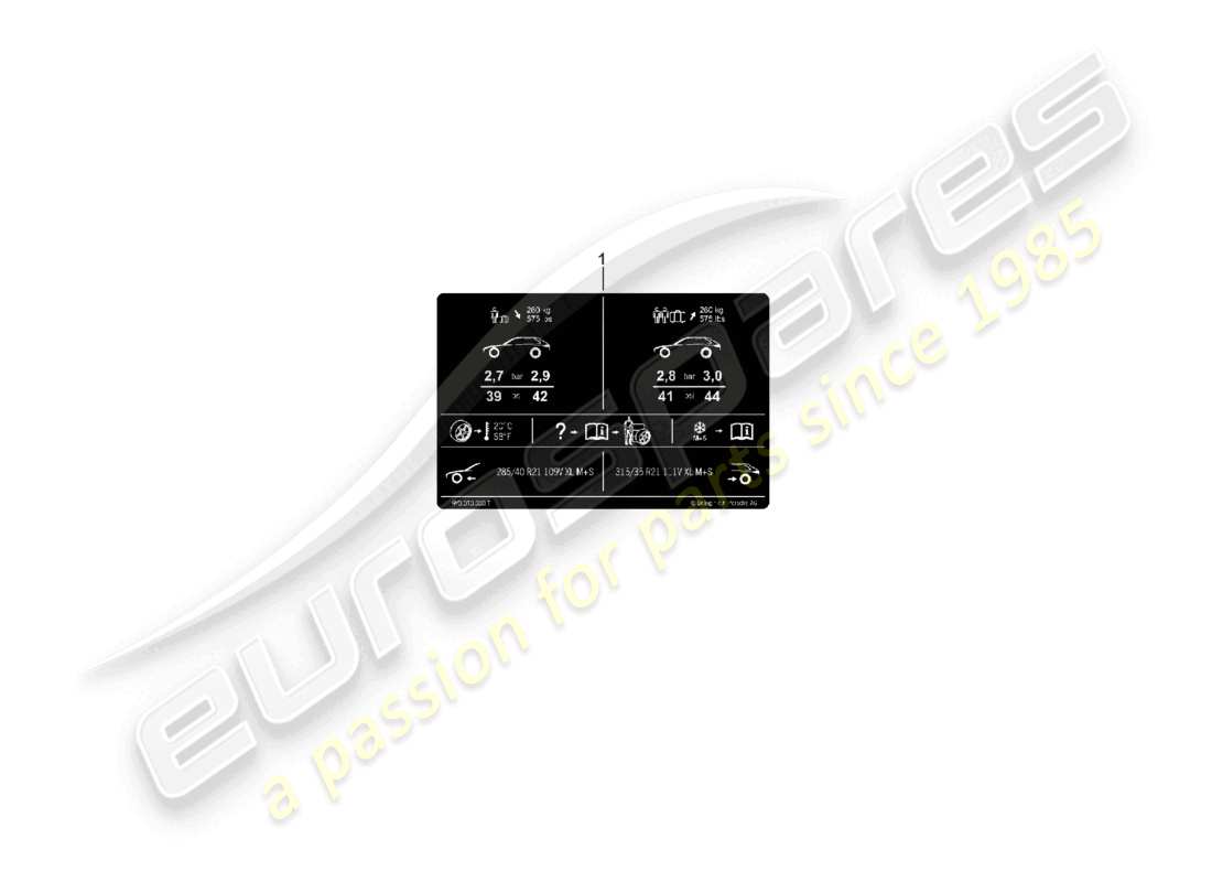 porsche 2025 (cayenne e3 pa) plaque signalétique pour la pression des pneus 21 pour pneus toutes saisons schéma des pièces