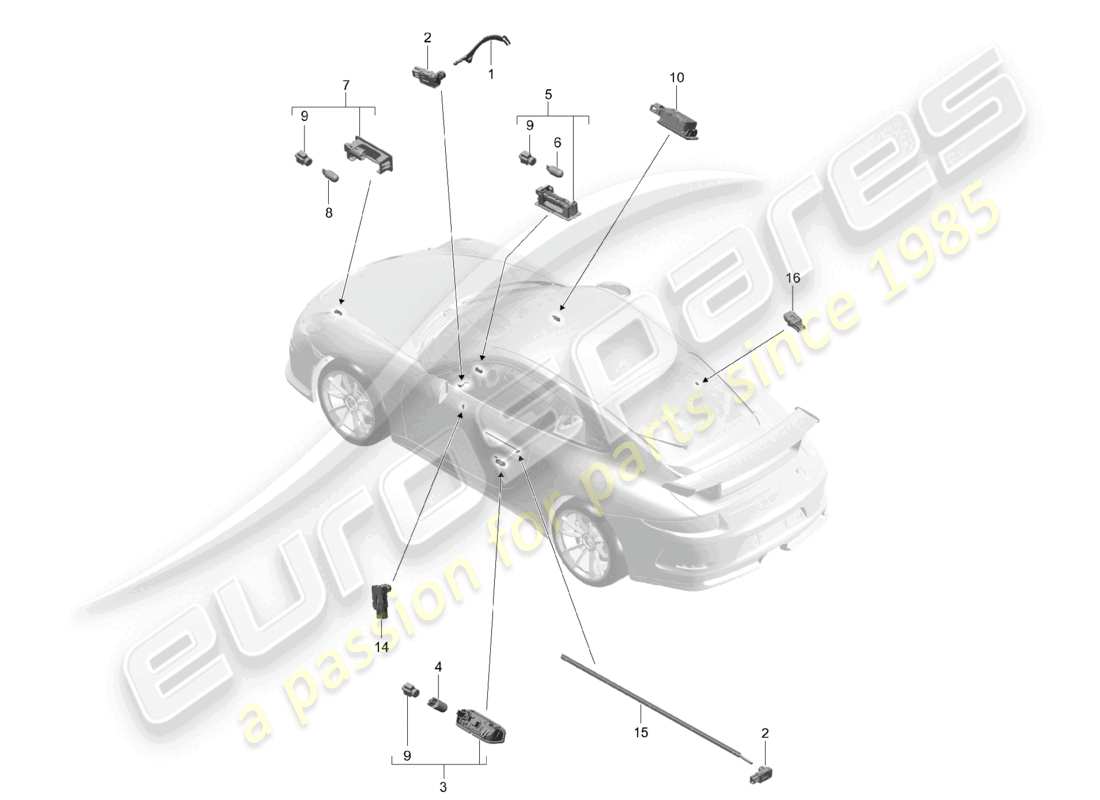 porsche 2021 (991-2 r/gt3/rs) éclairage intérieur témoin d'avertissement de porte éclairage du plancher lampe de coffre à bagages éclairage de la boîte à gants lumière rétroviseur extérieur schéma des pièces