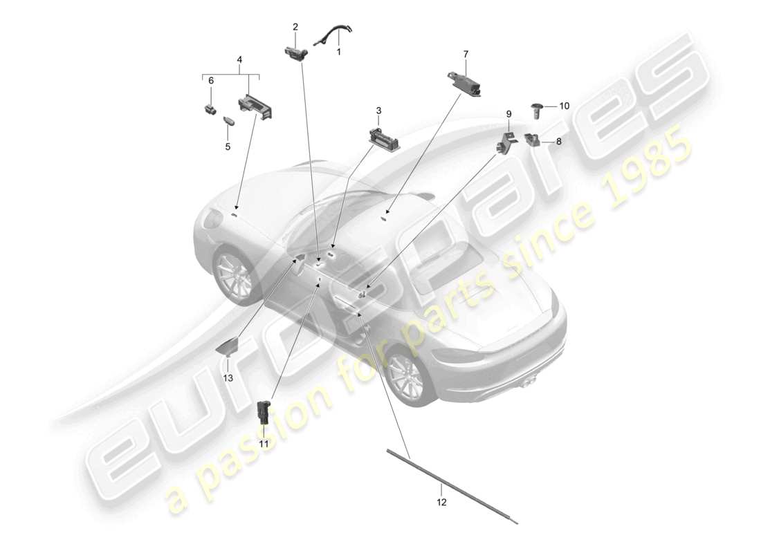 porsche 2023 (718 boxster) éclairage intérieur témoin d'avertissement de porte éclairage du plancher lampe de coffre à bagages éclairage de la boîte à gants lumière rétroviseur extérieur schéma des pièces