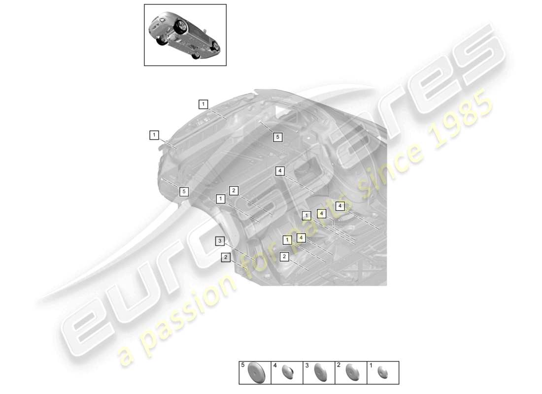 porsche 2021 (panamera 971-2) schéma des pièces de l'extrémité arrière des bouchons