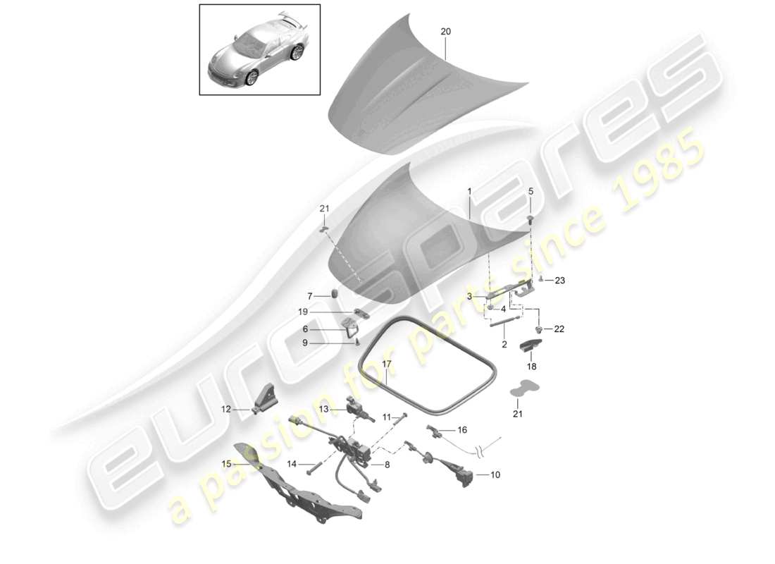 porsche 2021 (991-2 r/gt3/rs) diagramme des pièces de la face avant de la couverture