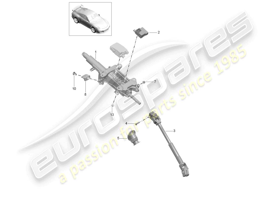porsche 2021 (991-2 r/gt3/rs) colonne de direction arbre de direction intermédiaire d - mj 2018>> schéma des pièces