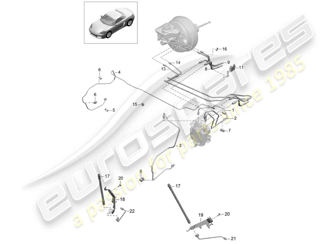 porsche 2021 (718 boxster) schéma des pièces de la conduite de frein avant