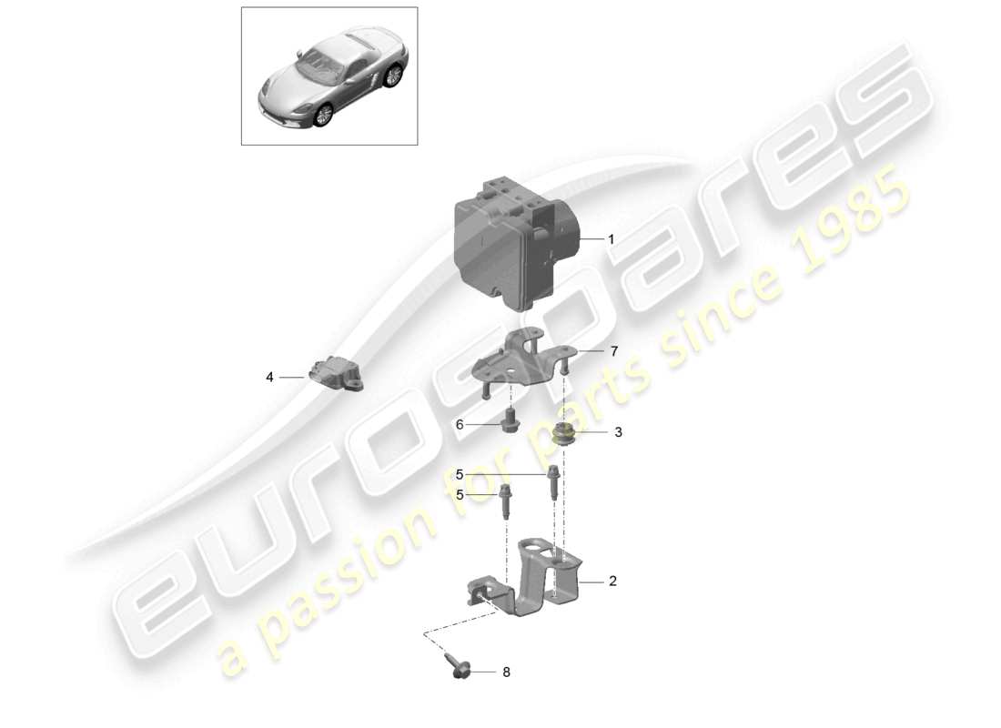 porsche 2021 (718 boxster) schéma des pièces du bloc hydraulique du système de freinage antiblocage -abs-