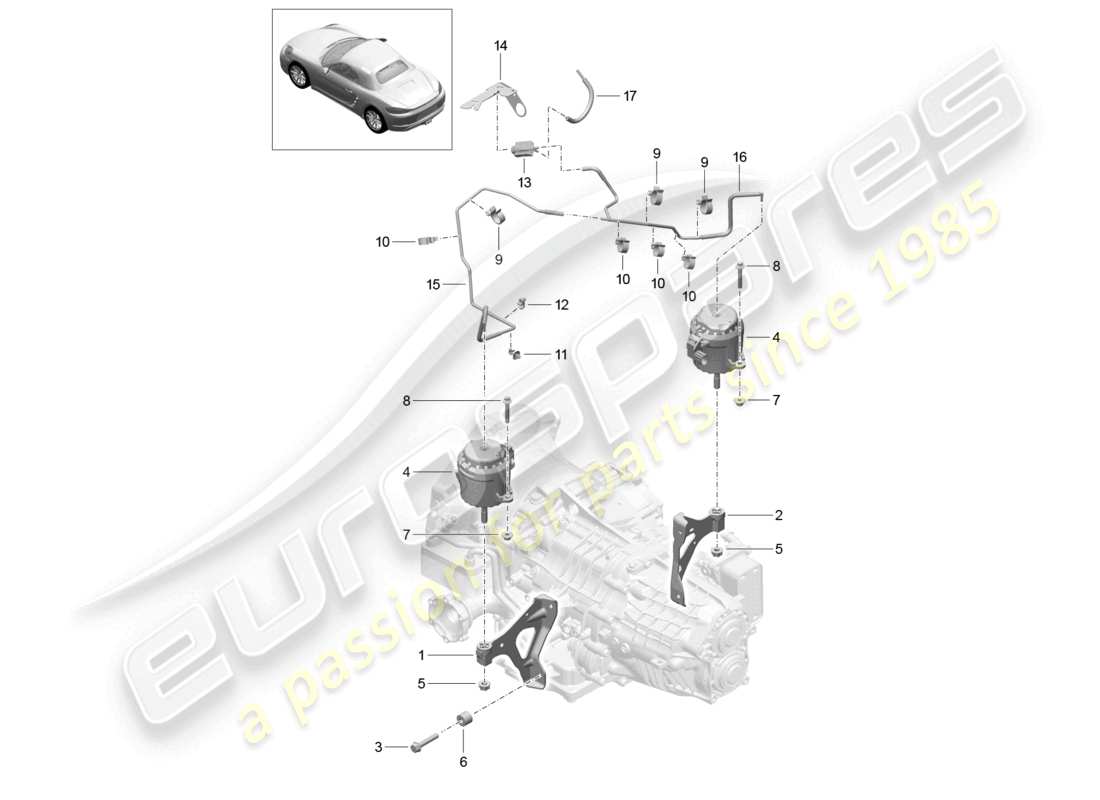 porsche 2025 (718 boxster) schéma des pièces de fixation de la boîte de vitesses