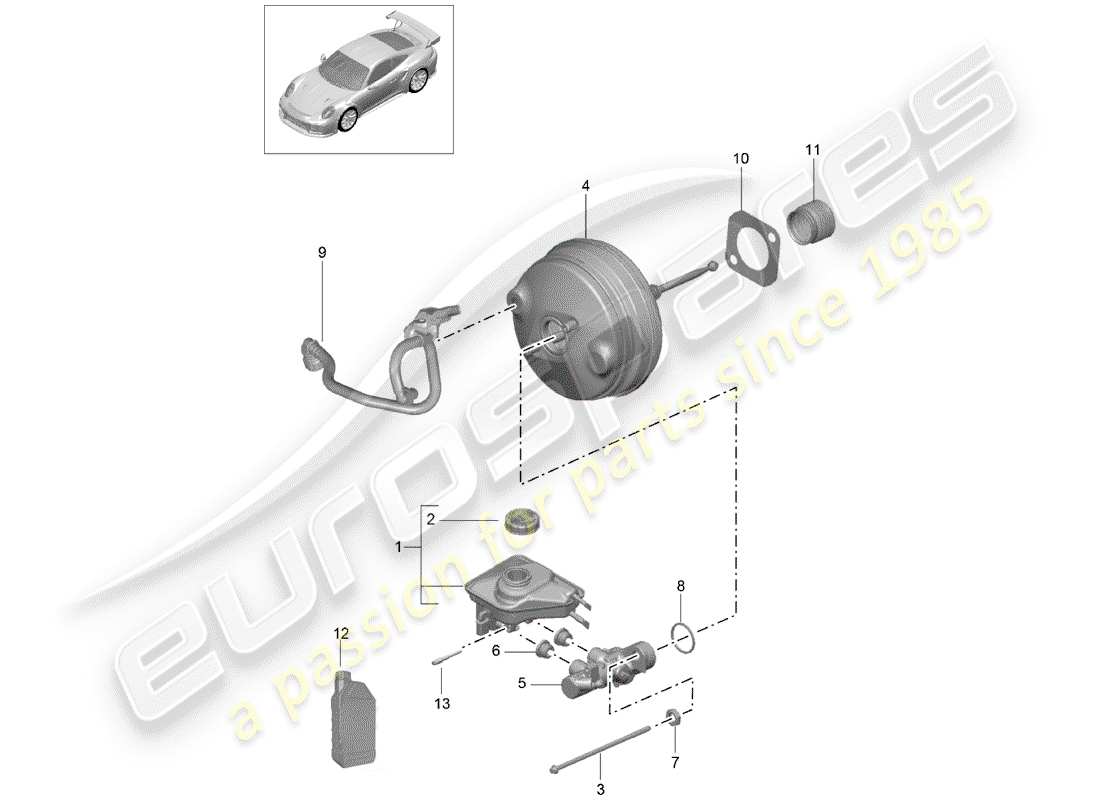 porsche 2018 (991-2 turbo) maître cylindre de frein schéma des pièces