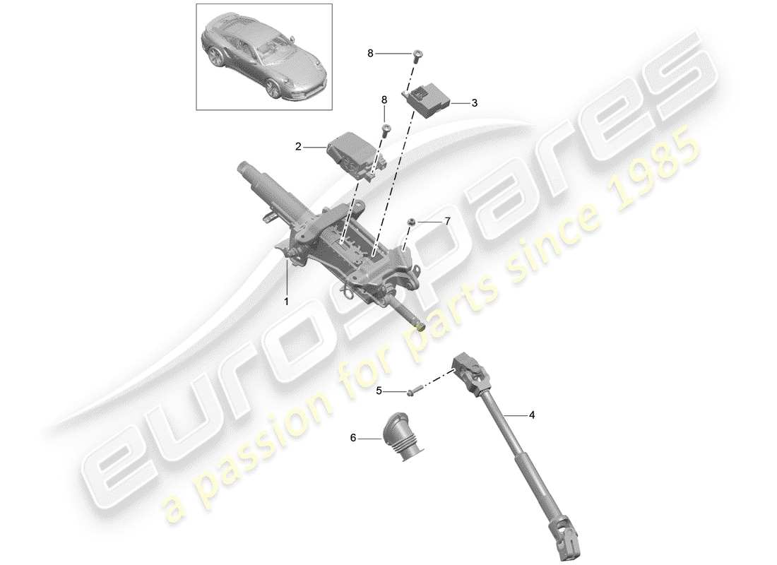 porsche 2018 (991-2 turbo) colonne de direction schéma des pièces