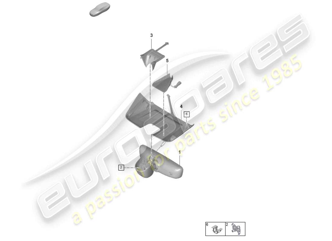 porsche 2024 (992-2 turbo / s) schéma des pièces de couverture de rétroviseur intérieur