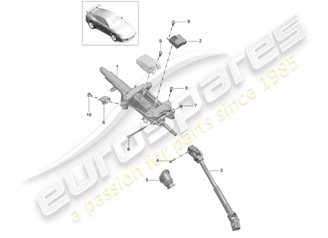 porsche 2021 (991-2 r/gt3/rs) colonne de direction arbre de direction intermédiaire d >>- mj 2017 schéma des pièces