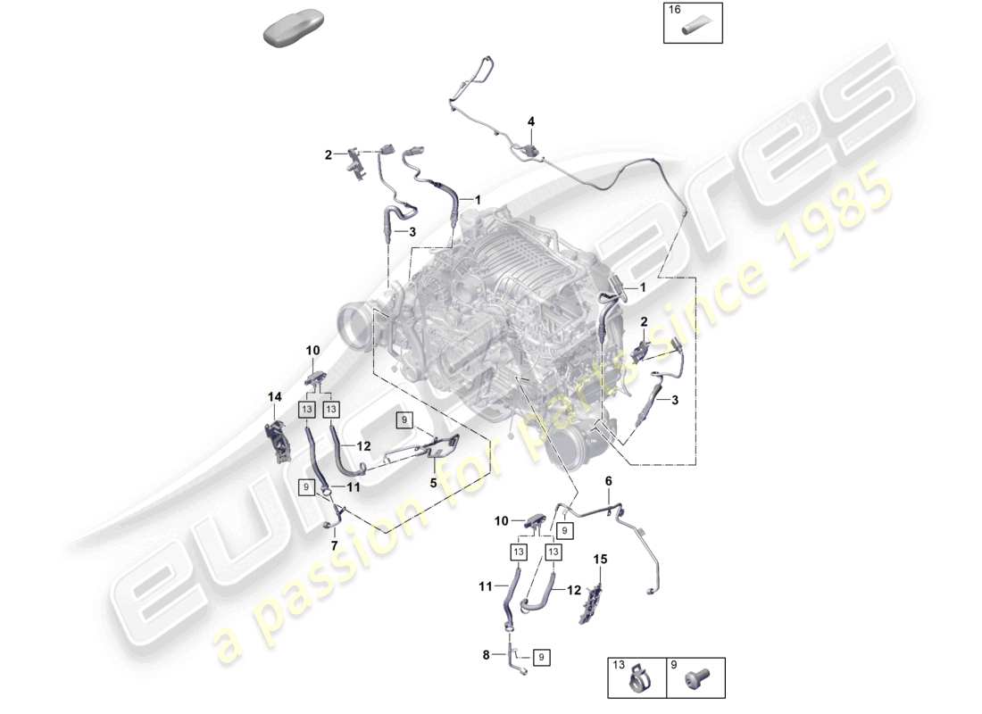 porsche 2025 (992-2 gt3) convertisseur catalytique filtre à particules essence fixations et capteurs schéma des pièces
