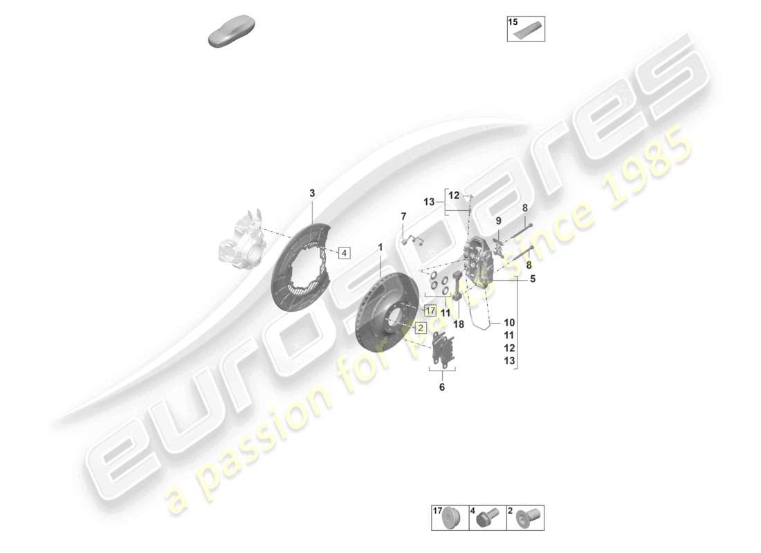 porsche 2021 (taycan 9j1-1) frein à disque 19 essieu arrière jaune/noir schéma des pièces