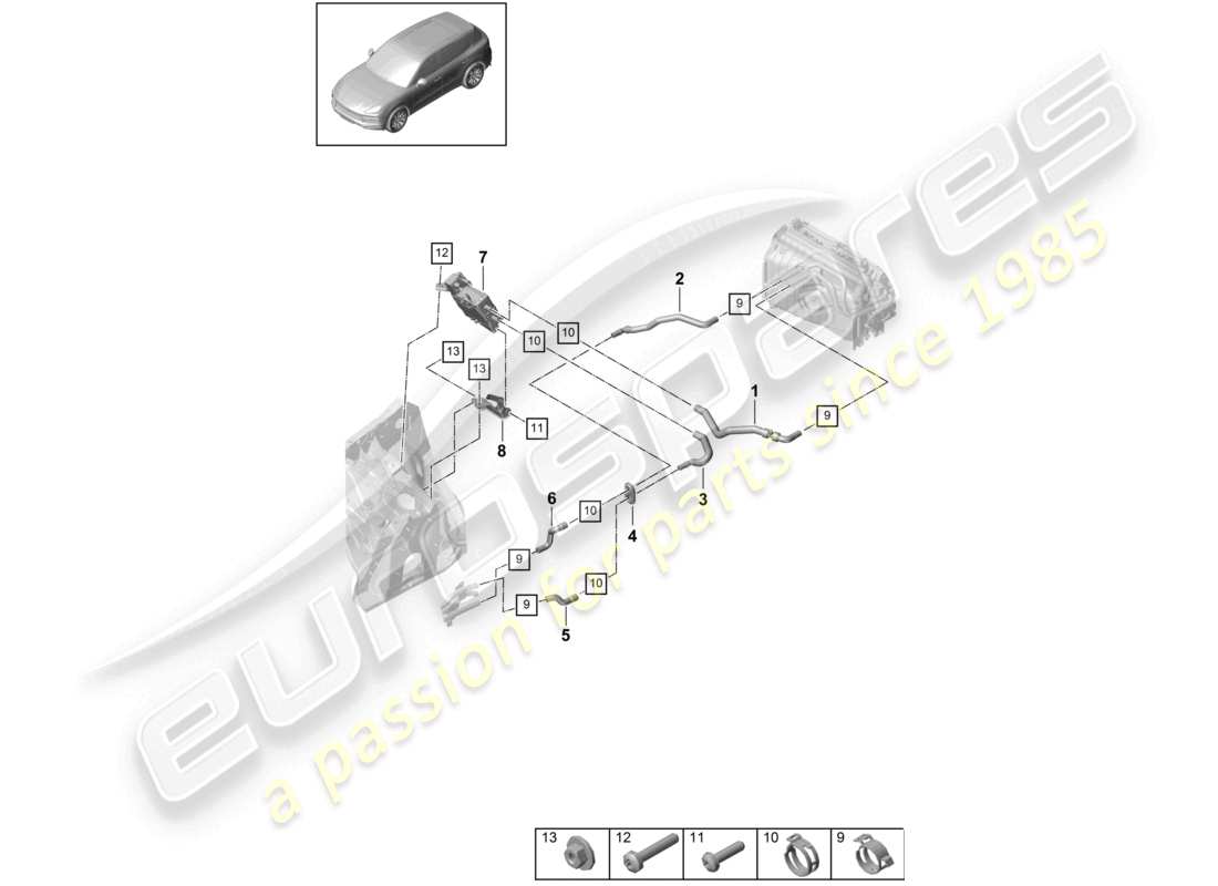 porsche 2022 (cayenne e3 9ya/9yb) circuit haute température du chauffage lhd pour véhicules à propulsion hybride schéma des pièces