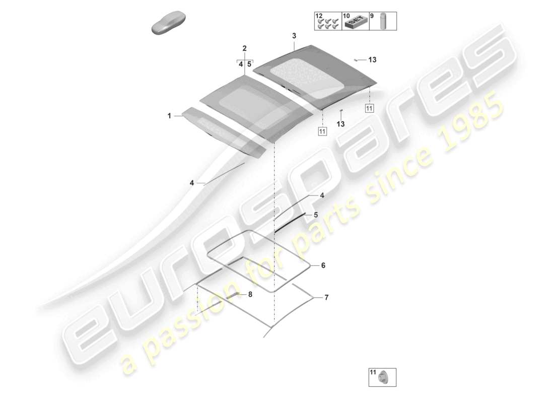 porsche 2022 (panamera 971-2) schéma des pièces des accessoires pour toit coulissant en verre
