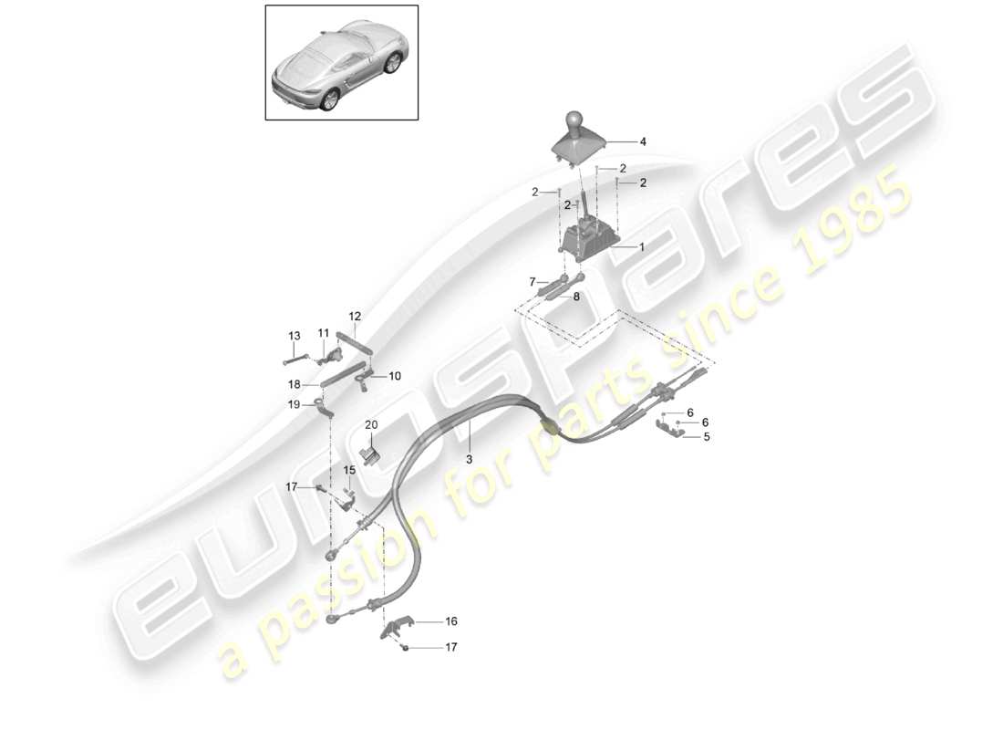 porsche 2024 (718 cayman) schéma des pièces du mécanisme de sélection de la boîte de vitesses manuelle