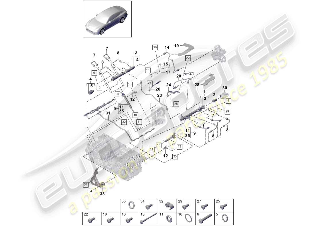 porsche 2021 (panamera 971-1) schéma des pièces du tuyau de collecte de carburant de l'injecteur haute pression