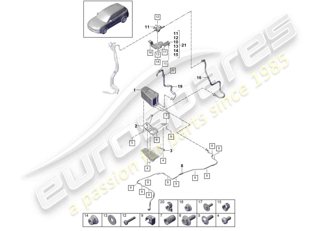 porsche 2022 (cayenne e3 9ya/9yb) récipient de charbon actif schéma des pièces