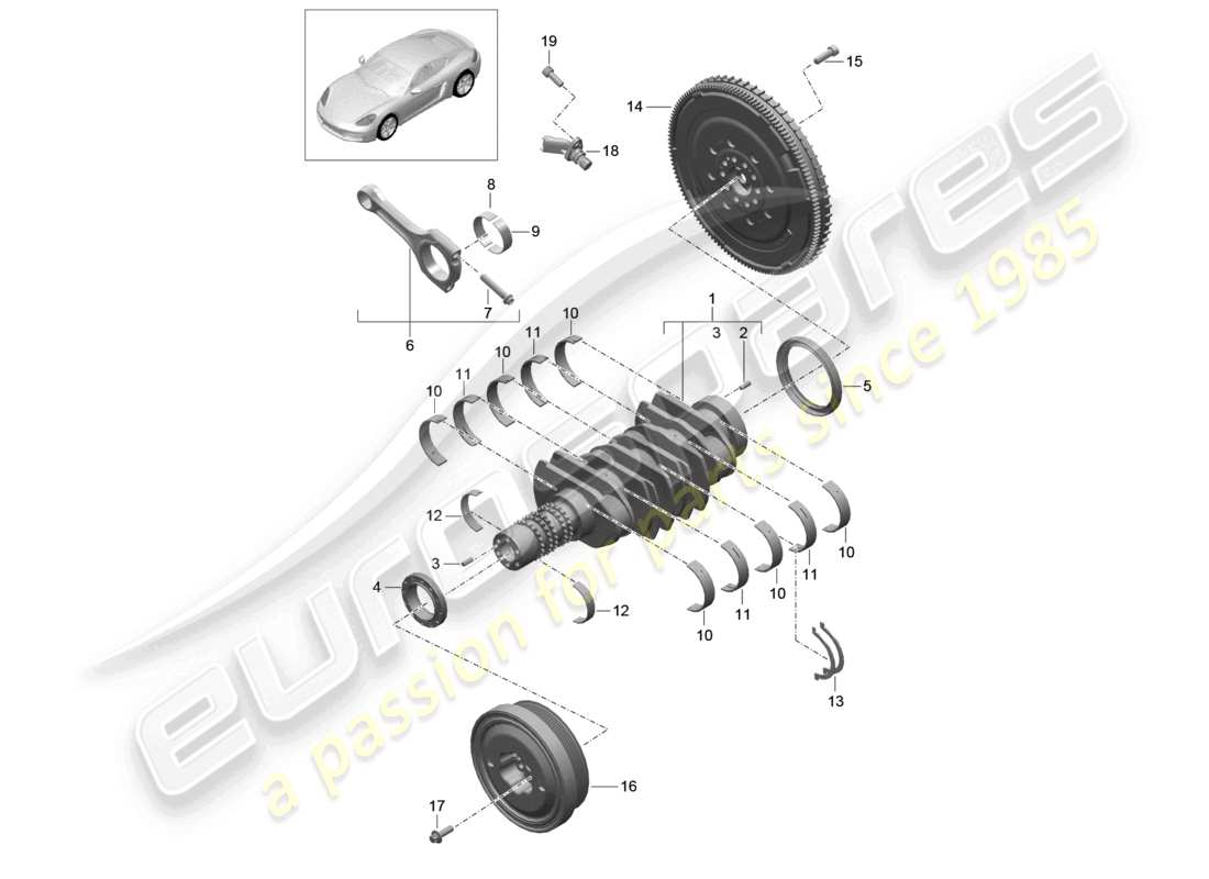 porsche 2025 (718 cayman) diagramme de pièce de vilebrequin