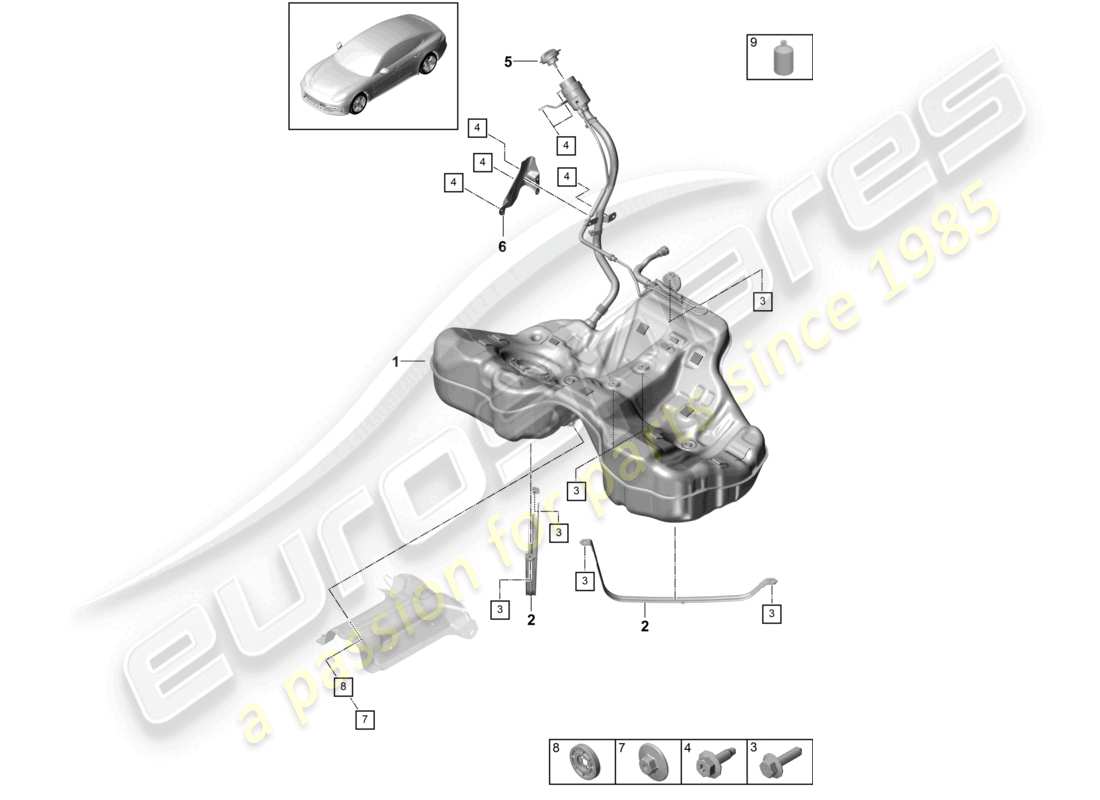 porsche 2021 (panamera 971-1) réservoir de carburant avec accessoires schéma des pièces