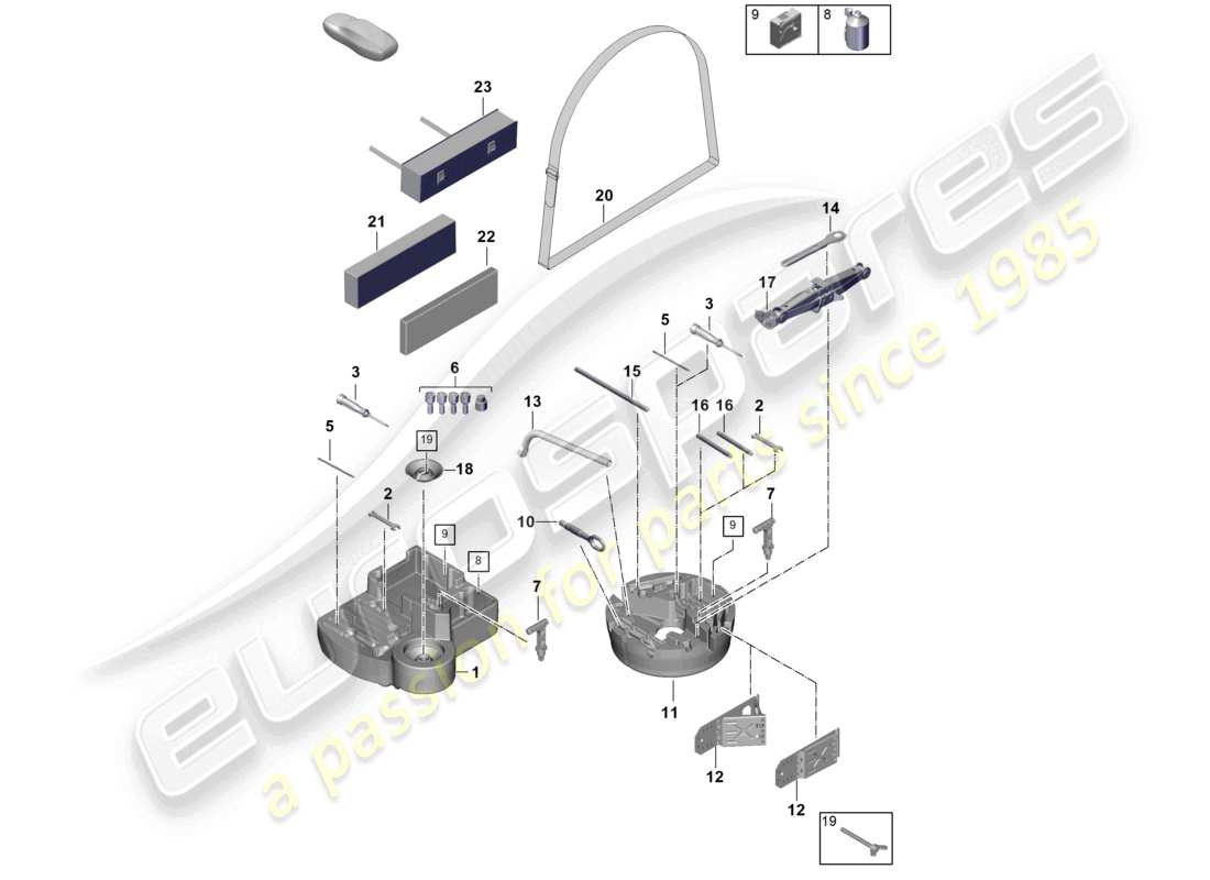 porsche 2025 (cayenne e3 pa) schéma des pièces du cric à outils