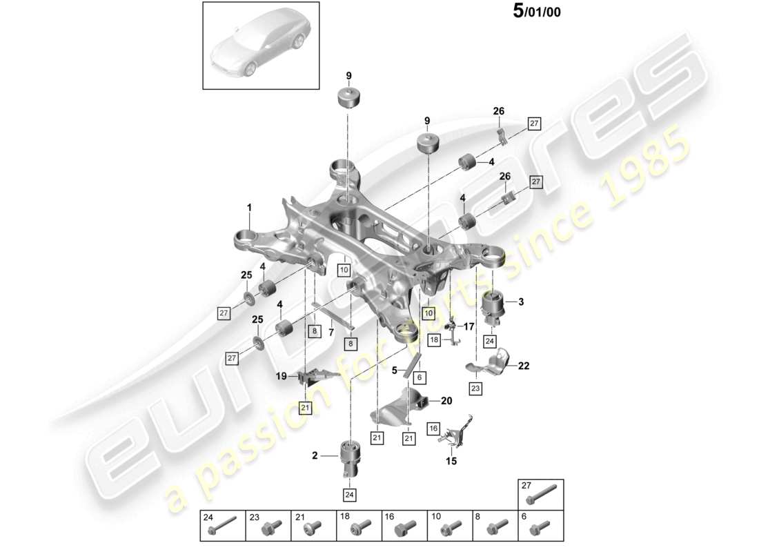 porsche 2021 (panamera 971-1) sous-châssis de suspension avec : accessoires schéma des pièces