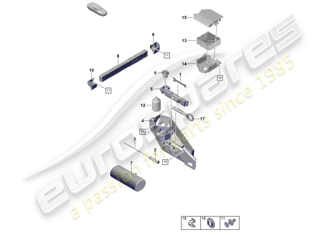 porsche 2026 (992-2 gt3) outil de dépannage, triangle de présignalisation, trousse de premiers secours, kit de dépannage avec compresseur, schéma des pièces
