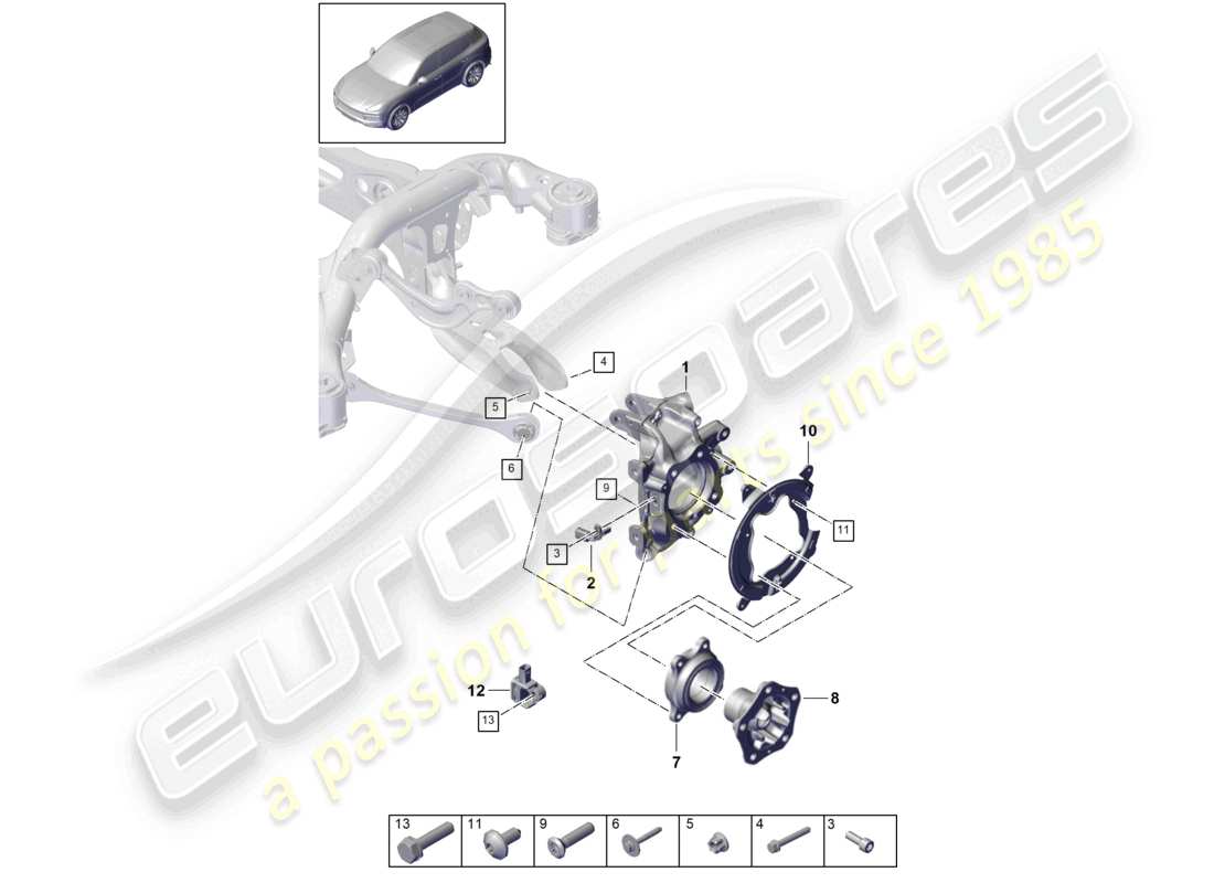 porsche 2022 (cayenne e3 9ya/9yb) schéma des pièces du moyeu de roue du support de roue