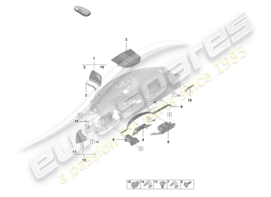 porsche 2023 (992-1 gt3/rs/st) accessoires garniture du tableau de bord schéma des pièces