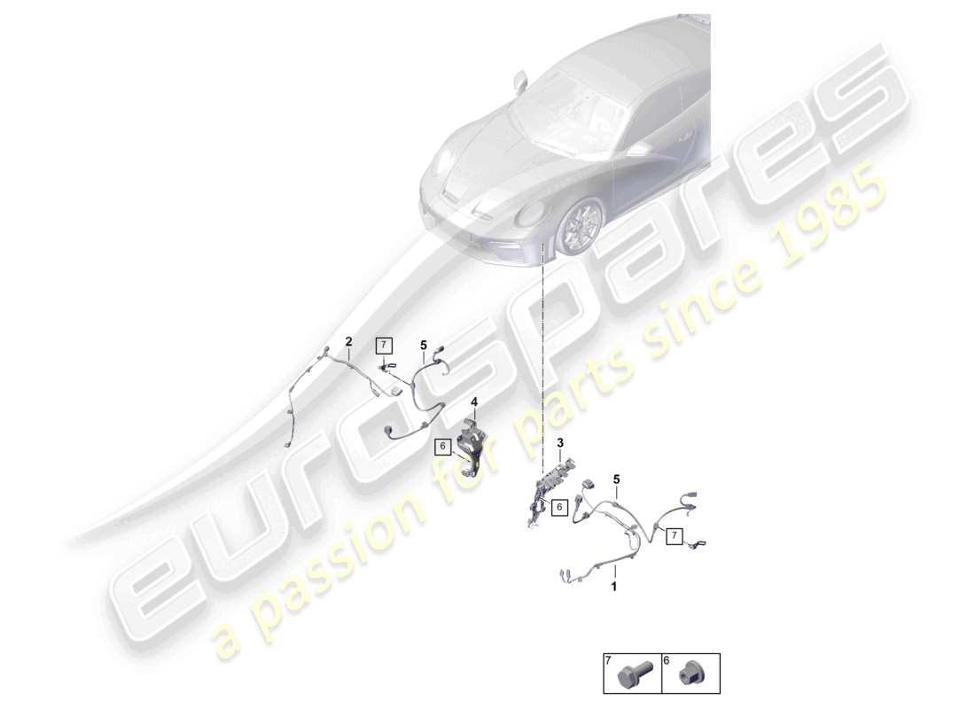 porsche 2025 (992-2 gt3) faisceau de câbles pour pare-chocs faisceau de câbles pour le système de freinage antiblocage (abs) avant schéma des pièces