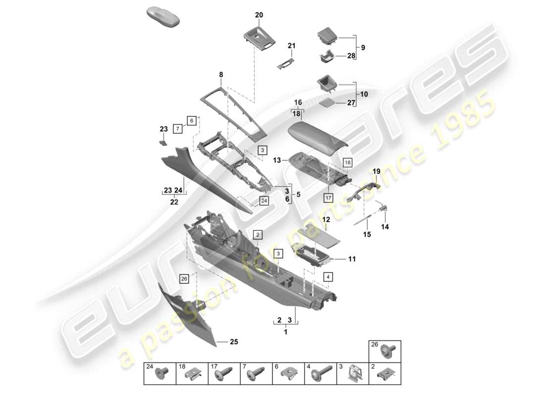 porsche 2021 (718 cayman gt4) console centrale schéma des pièces