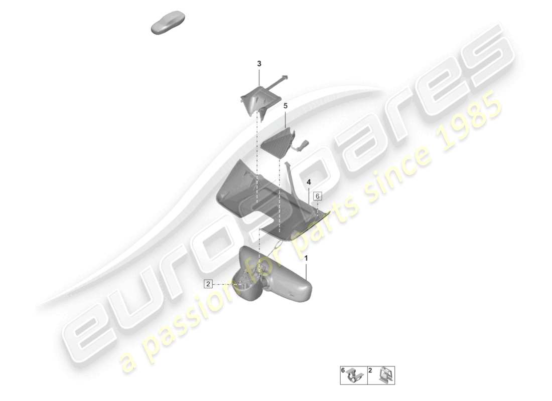 porsche 2023 (992-1 gt3/rs/st) schéma des pièces de couverture de rétroviseur intérieur