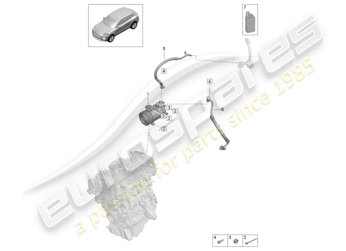 porsche 2022 (macan) schéma des pièces du liquide de refroidissement du compresseur de climatisation r134a