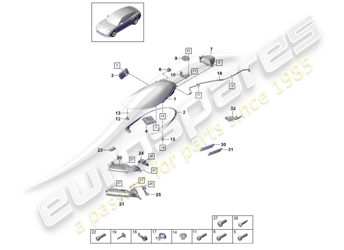 porsche 2021 (panamera 971-1) phare à led répétiteur de clignotant feux de brouillard diagramme des pièces