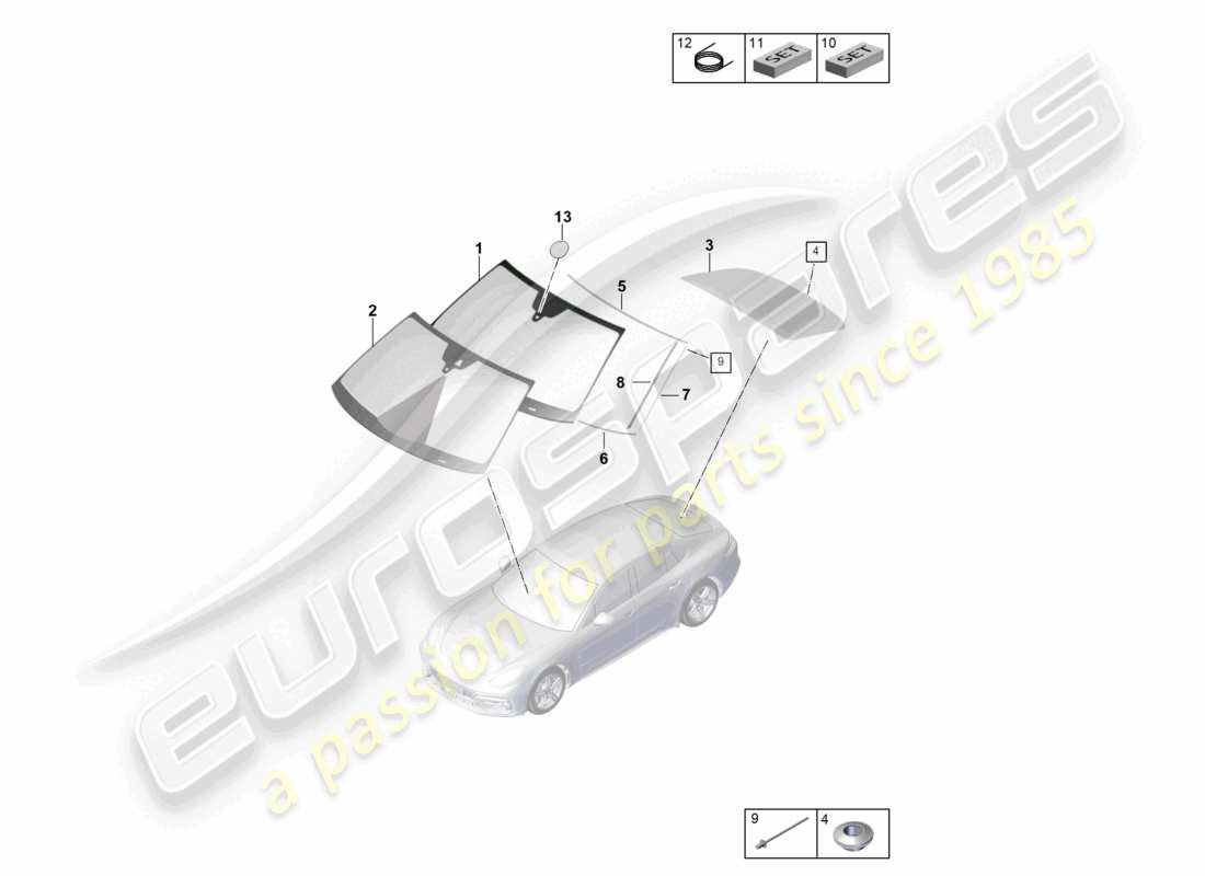 porsche 2021 (panamera 971-1) schéma des pièces de la lunette arrière du pare-brise