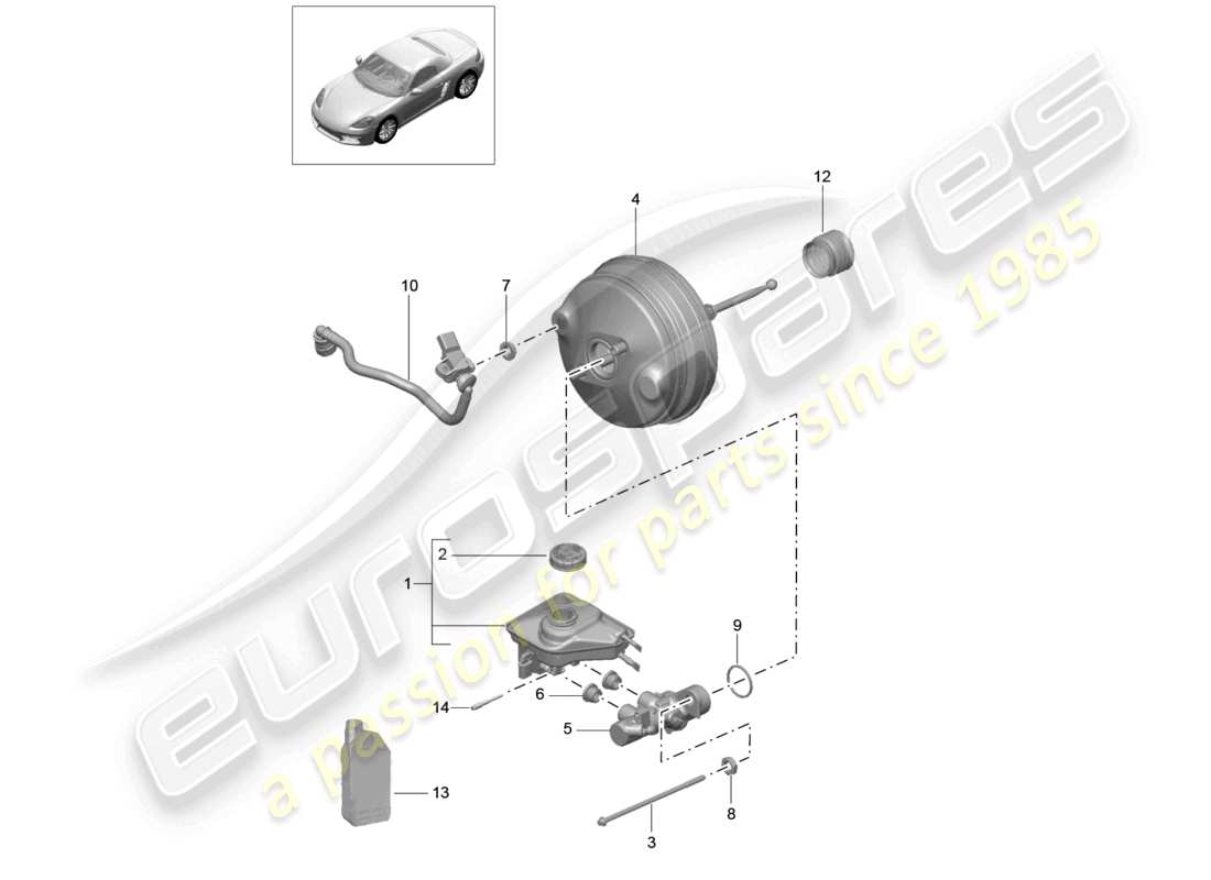 porsche 2021 (718 boxster) schéma des pièces du maître-cylindre de frein du servofrein