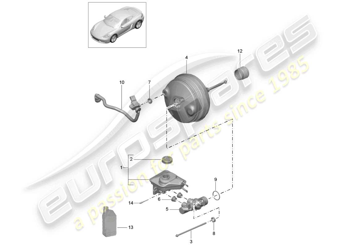 porsche 2024 (718 cayman) schéma des pièces du maître-cylindre de frein du servofrein